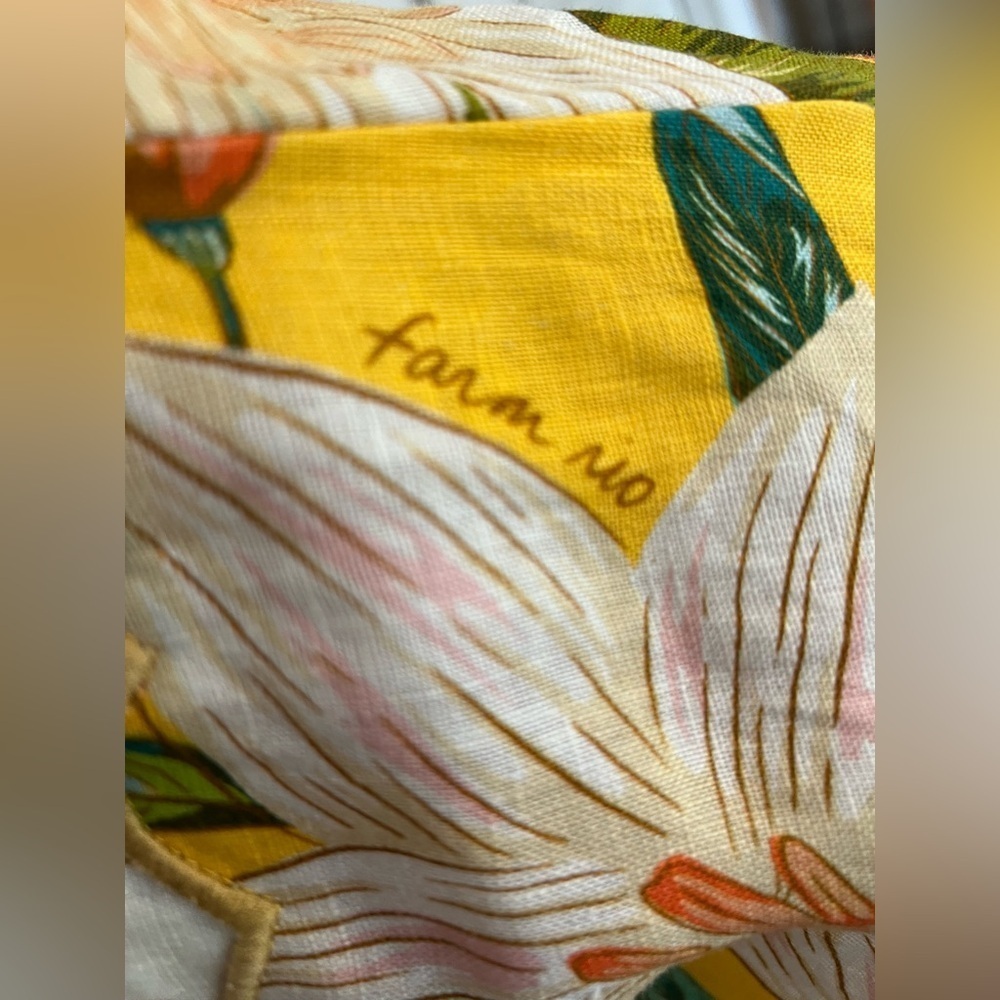 Farm Rio Guaragarden Euroflax Linen Midi Dress Yellow Pink XL NWT - Picture 8 of 13